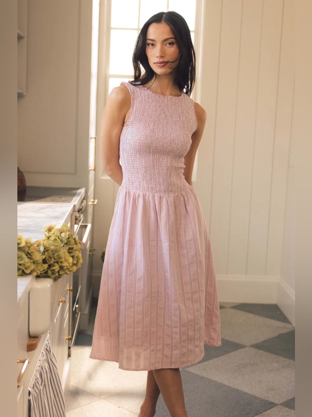 Ivy City Co Karla Dress in Pink Striped Gingham